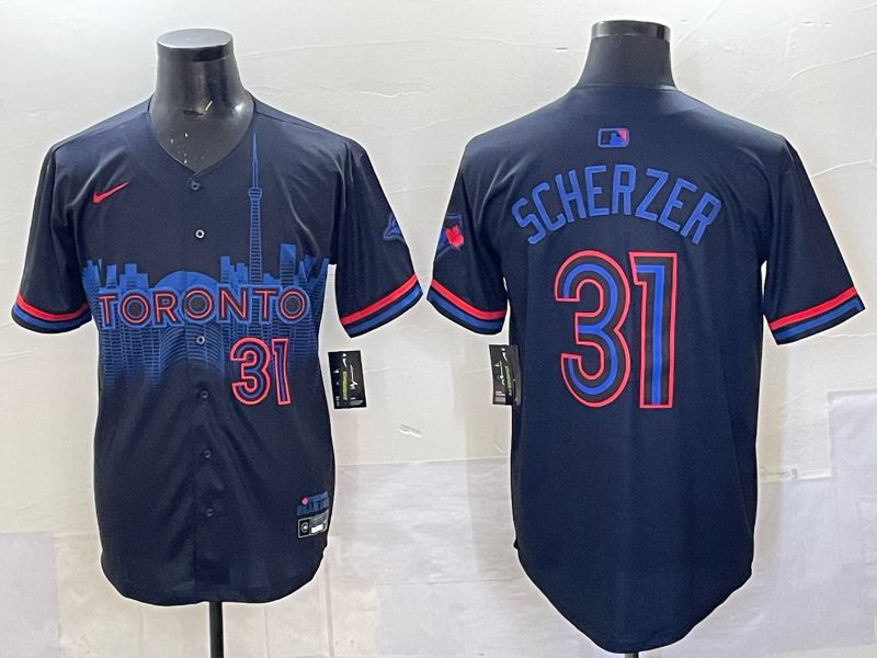 Men 2025 Toronto Blue Jays #31 Scherzer Black Joint Name Nike MLB Jersey 01